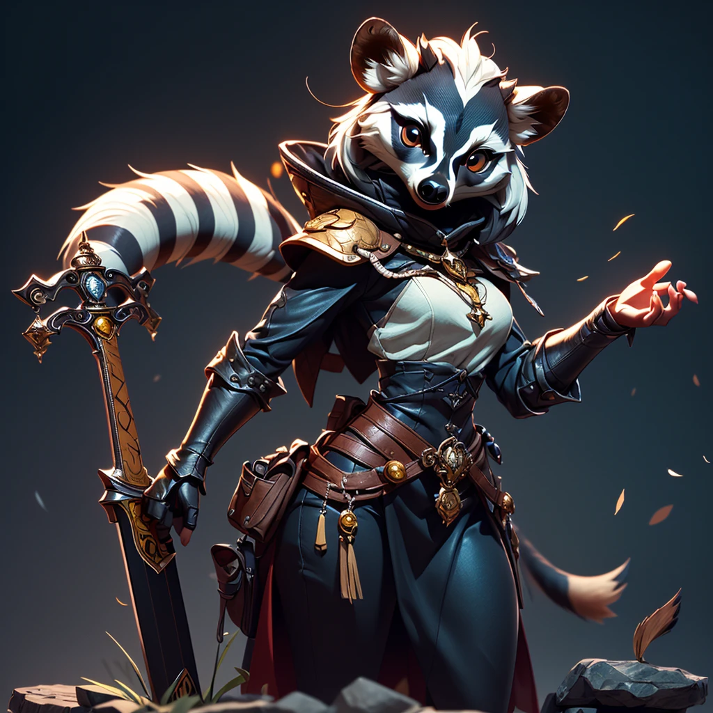 Wide-angle panorama, (Cute image standing all over the body:1.5), (raccoon-like furry body and raccoon’s paws:1.5), (A plump chest), ( anime styled 3d:1.5), Metal armor skirt, Metal armor underwear, (Hairy limbs:1.45), (Very long, Fluffy raccoon tail:1.45), (Extremely detailed CG Unity 16k wallpaper:1.3), Dynamic Angle, the golden ratio, (tmasterpiece:1.37), (Detailed:1.15), Cinematic light, Side lighting, hdr, Perfect iris, (applause), Lifelike texture, （realisticlying：1.37）, (ssmile:1.1), Ray tracing, hyper HD, (Best quality:1.13) full body, diorama、battle ground background、full moon, masterpiece, Best Quality, Capture super cute moments, depth of fields, A female raccoon in medieval armor from the 1200s, custom armor, holding large sword, night, medieval castle, stone floor, very detailed, masterpiece, ultra resolution, perfect quality ,vivid colors,fiery eyes,determined expression,confident pose,strong shadows,noble stance,majestic,heroic,vibrant,stylized detail,legendary presence,dark atmosphere,surreal,mythical,adventurous spirit