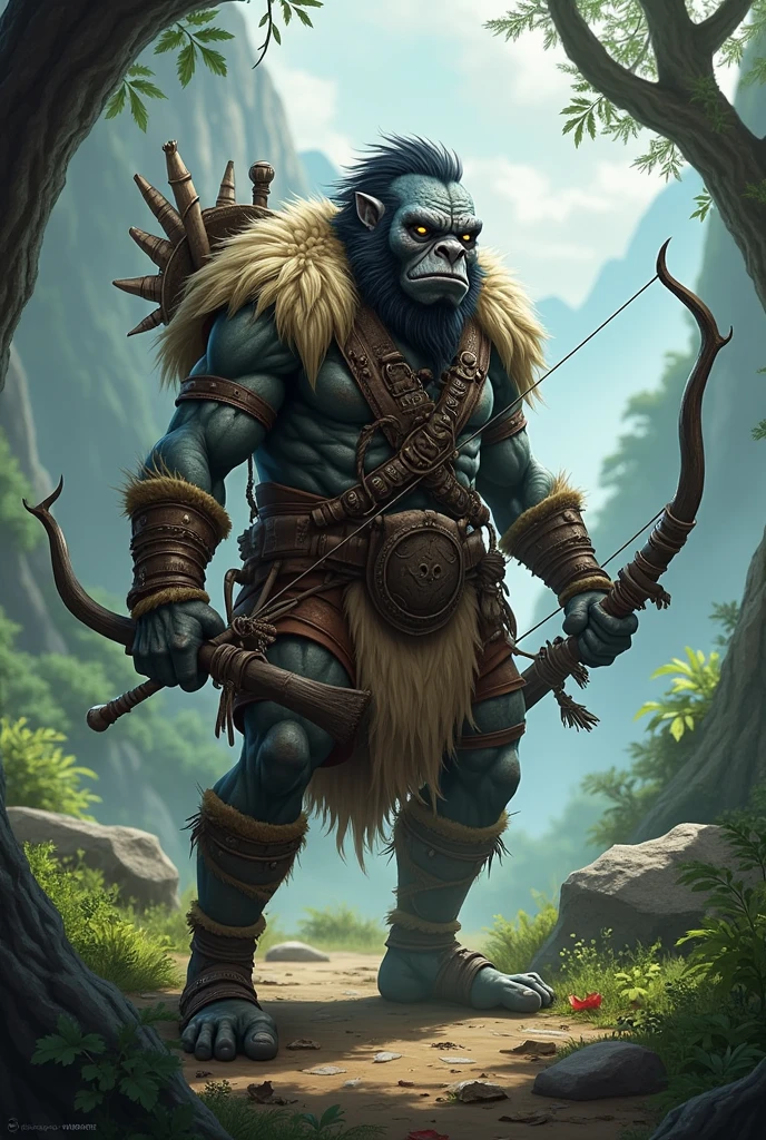 A giant fearless primitive，Standing there with primitive weapons, Weapons are made of stone，Stone Age，in the forest, summer, masterpiece, Art Station HD, Ultra Detailed, 8K，author：Randolph Caldecott, (watercolor, masterpiece, representative work, Illustration Art, Professional Line Art, Super complex and detailed, Chinese painting，Ink:1.3)