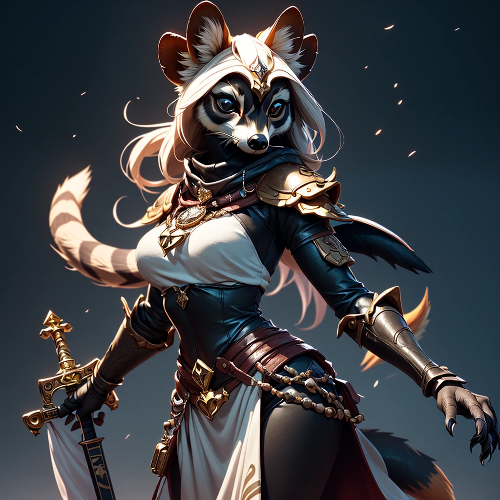 Wide-angle panorama, (Cute image standing all over the body:1.5), (raccoon-like furry body and raccoon’s paws:1.5), (A plump chest), ( anime styled 3d:1.5), Metal armor skirt, Metal armor underwear, (Hairy limbs:1.45), (Very long, Fluffy raccoon tail:1.45), (Extremely detailed CG Unity 16k wallpaper:1.3), Dynamic Angle, the golden ratio, (tmasterpiece:1.37), (Detailed:1.15), Cinematic light, Side lighting, hdr, Perfect iris, (applause), Lifelike texture, （realisticlying：1.37）, (ssmile:1.1), Ray tracing, hyper HD, (Best quality:1.13) full body, diorama、battle ground background、full moon, masterpiece, Best Quality, Capture super cute moments, depth of fields, A female raccoon in medieval armor from the 1200s, custom armor, holding large sword, night, medieval castle, stone floor, very detailed, masterpiece, ultra resolution, perfect quality ,vivid colors,fiery eyes,determined expression,confident pose,strong shadows,noble stance,majestic,heroic,vibrant,stylized detail,legendary presence,dark atmosphere,surreal,mythical,adventurous spirit