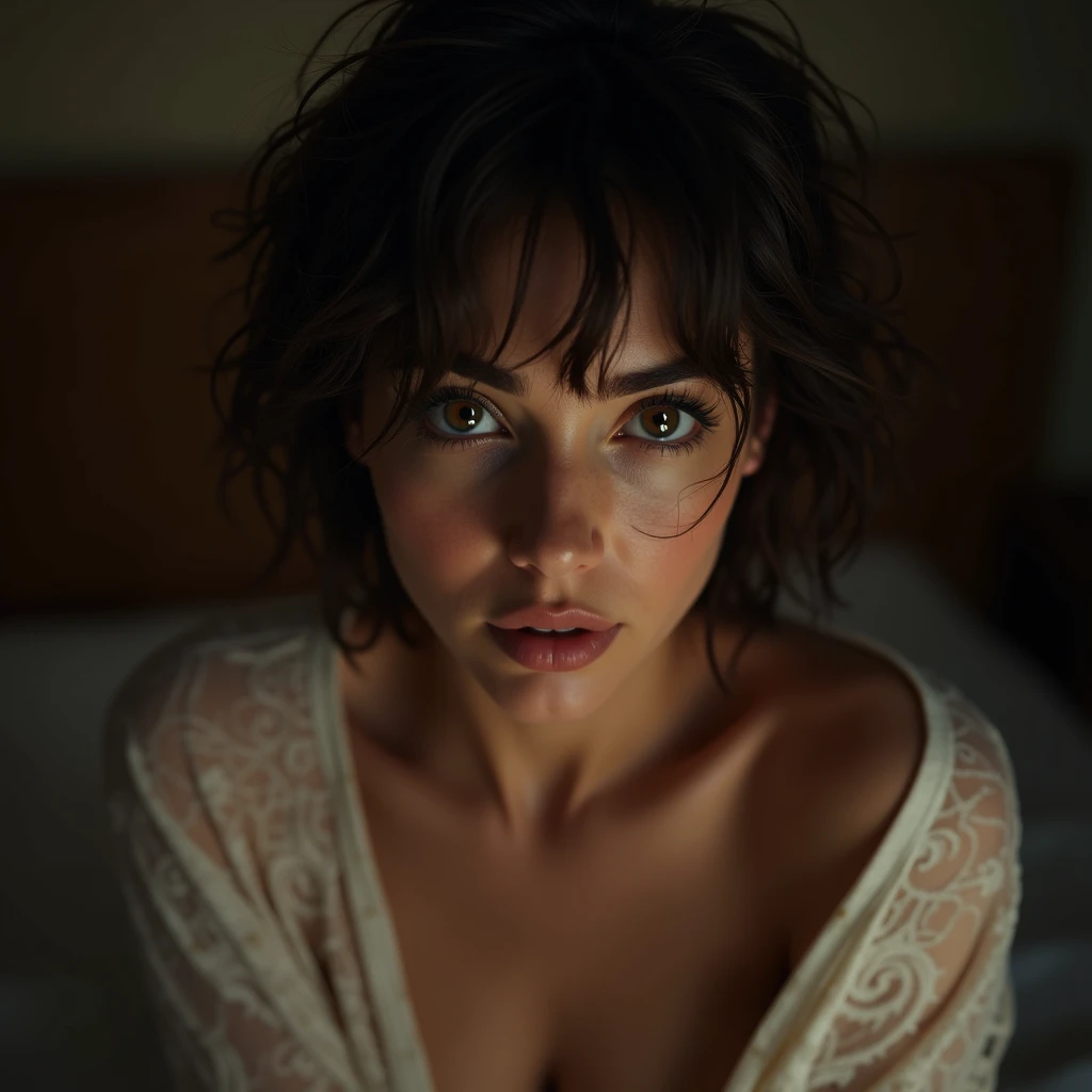 dressed, (photo realistic:1.4), (hyper realistic:1.4), (realistic:1.3), (smoother lighting:1.05), (increase cinematic lighting quality:0.9), 32K, 1girl,20yo girl, FACIAL MIX OF PHOEBE CATES, LARGE BREAST, DEEP CLEAVAGE, POSING IN THE PRIVATE ROOM, realistic lighting, backlighting, light on face, ray trace, (brightening light:1.2), (Increase quality:1.4), (best quality real texture skin:1.4), finely detailed eyes, finely detailed face, finely quality eyes, (tired and sleepy and satisfied:0.0), short wavy hair, face closeup, (wearing long slave cardigan), (short skirt), (t-shirts), (Increase body line mood:1.1), (Increase skin texture beauty:1.1), braless, earring, necklace, (Long legs), (Slender abs), (Sensual pose),  (the_tattoo:1.4)