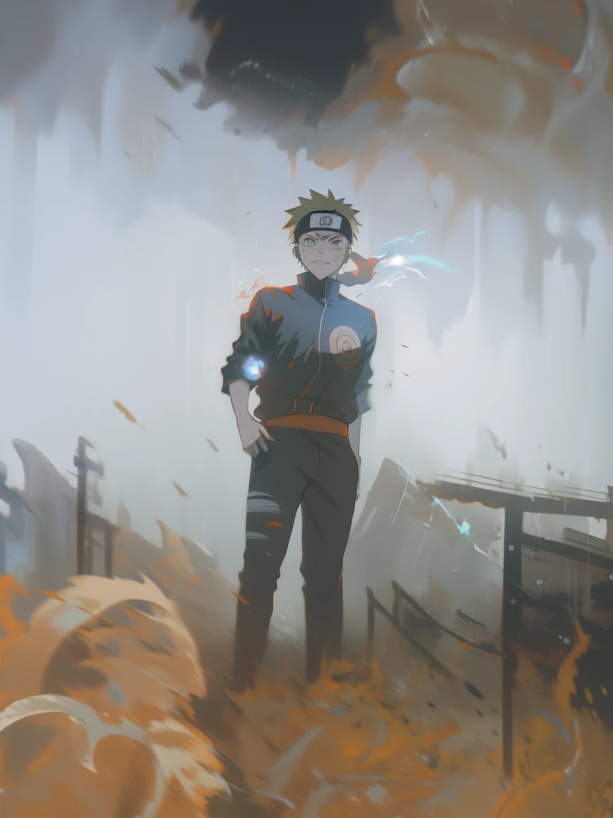 sle, masterpiece, detailed background, (mksks style:0.9), sketch BREAK,masterpiece best quality 1boy,narutoyy, dynamic action pose, orange jumpsuit, black and red cloak billowing, intense determined expression, Rasengan forming in hand, vibrant energy effects, high-contrast lighting, sharp focus, mid-battle scene, whisker marks on cheeks, Leaf Village headband, anime style, close-up perspective