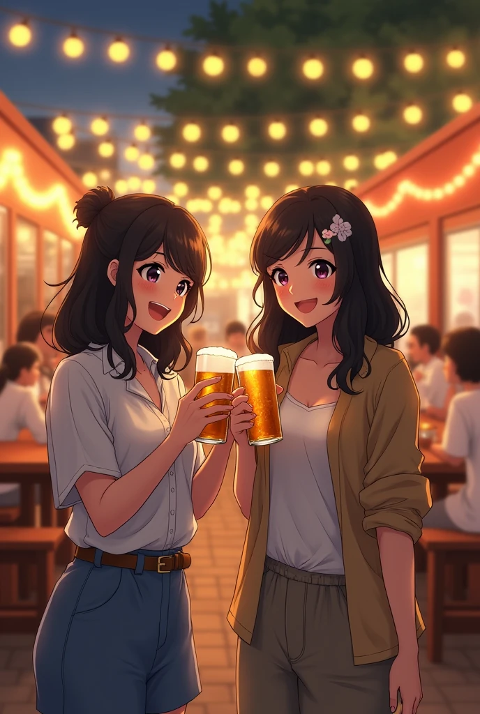 ((top quality)),((masterpiece)),((perfect face)),((background blur)),((kawaii)), Panorama,Four beautiful women, Denim clothing, Four bottles of beer, one table of dishes,, lively, serious expression, scowling expression, flustered expression,Closeup, Expressions of joy, anger, sorrow, and pleasure, ((kawaii)), close up, Happy smile, shame, joy, fun,