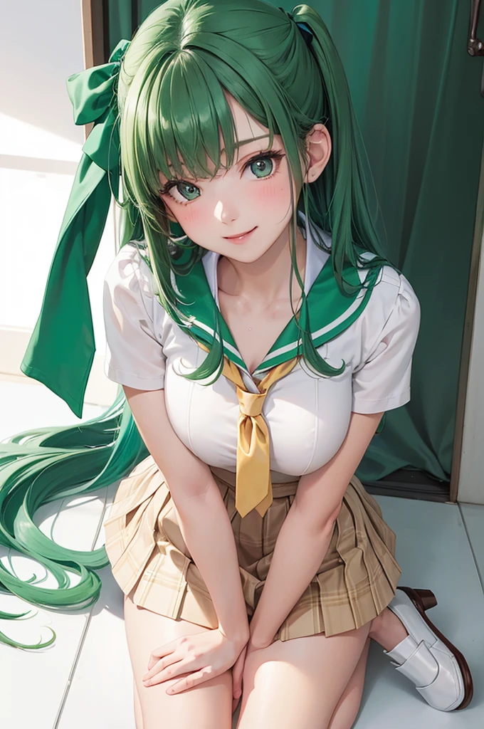 mintslimeskin , luminescent translucent body , 1girl, looking at viewer, background, hatsune miku, cloudy sky , standing cowboy shot, twintails, wet dripping pussy