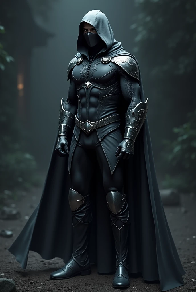 Imposing man wearing Kryptonian black armor, details in high resolution 8k.