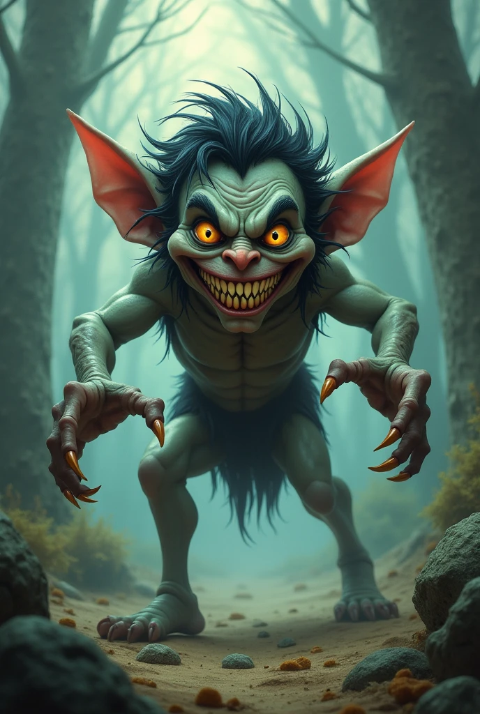 Make me a savage cartoon character With a haunted view