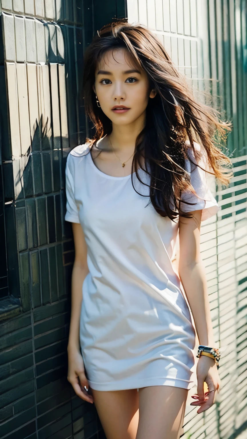 Girl wearing only white t shirt