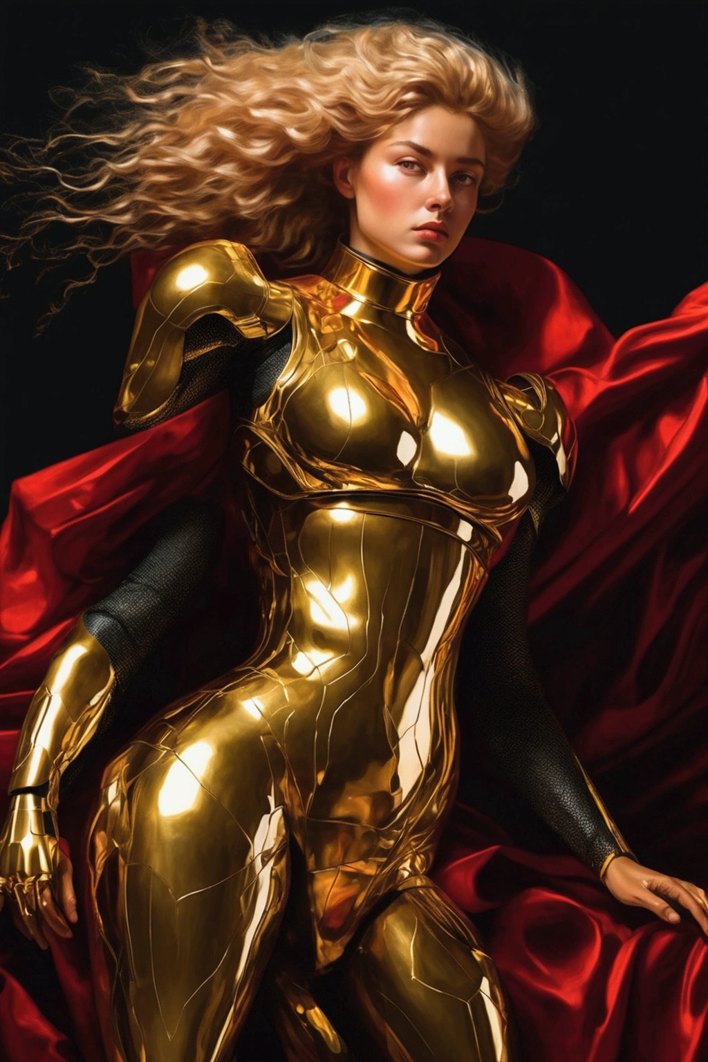 classical nude by Brad Kunkle, dynamic pose, shiny metallic skin muscular, bodybuilder women, a fit and athletic woman with toned muscles, best quality, masterpiece, Ultra high detail, 8k