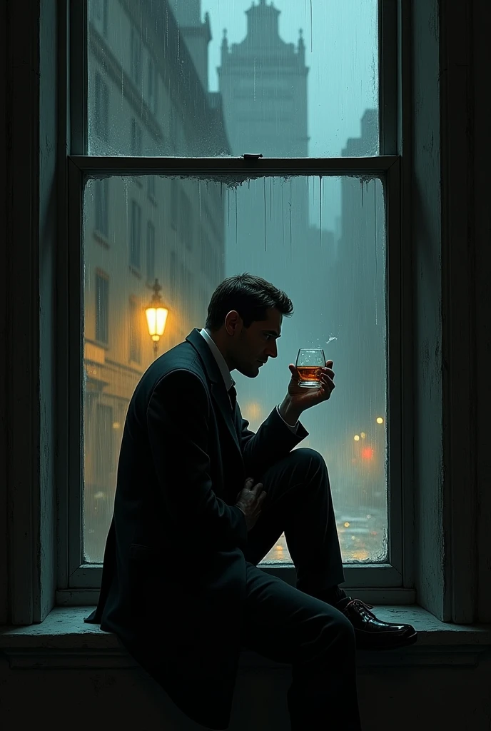 Man balcony smoking rain