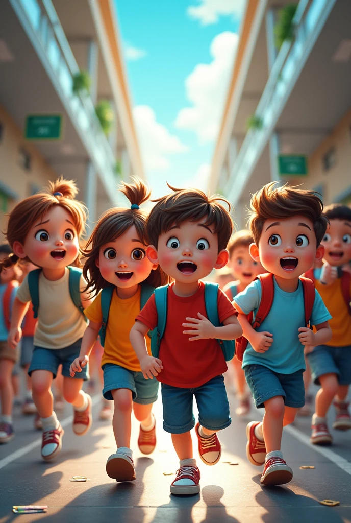 Children in a shopping mall walking and eating