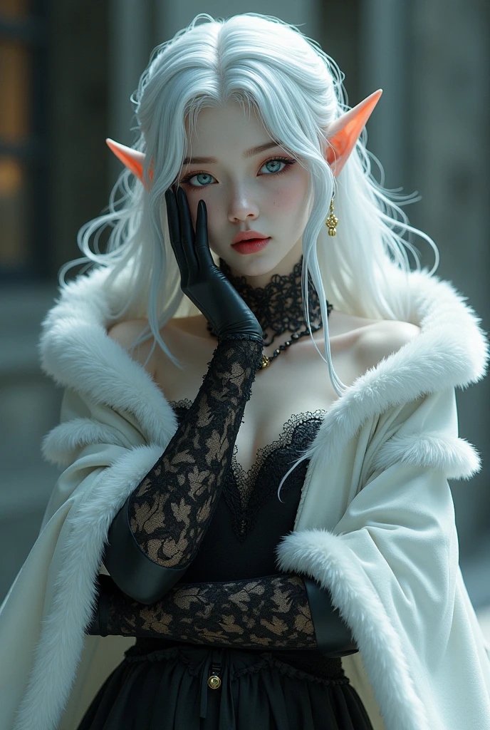 albino demon girl with lethargic sleepy smokey eyes, white curls , insect eyes, antenna , mesh fishnet blouse, (long intricate horns:1.2)     best quality, highest quality, extremely detailed CG unity 8k wallpaper, detailed and intricate,LinkGirl, perfect boobs,cleavage