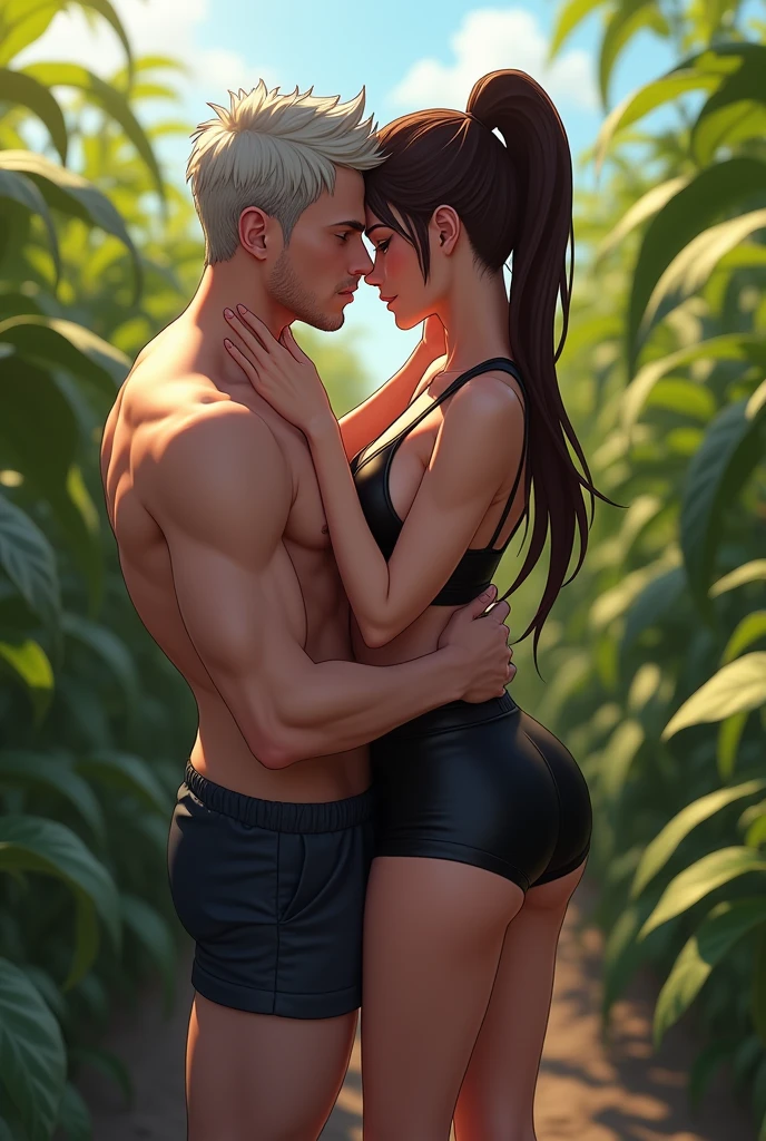 Couple getting intimate, Katrina Kaif engaged in sexual intercourse with Tarzan, beautiful, completely naked, large breasts, on all her fours, getting penetrated from behind