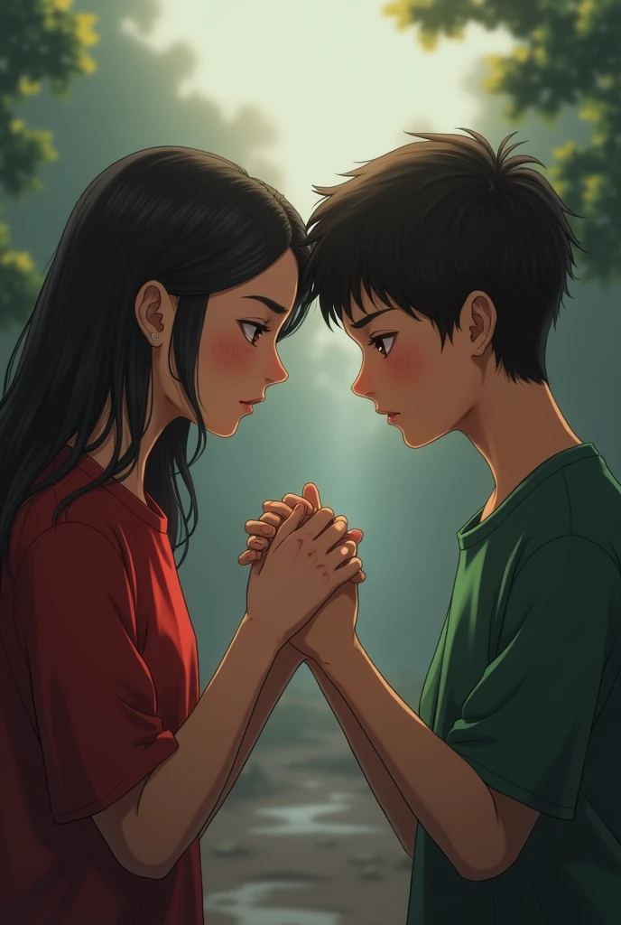A girl kicking a boy in his balls
