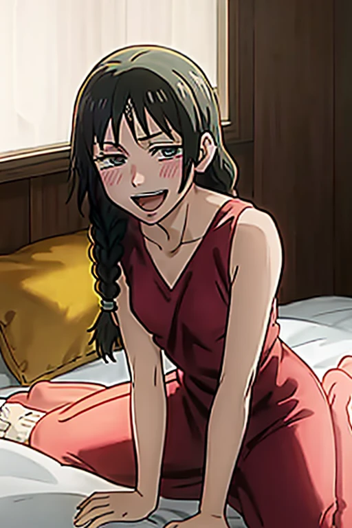 ((Best Quality)), ((masterpiece)), (be familiar with), Perfect Face, indoor, bedroom, Watching the audience,
One woman, Tennariko,
Open Mouth, Ecstatic expression, blush, smile,
Small breasts, Flat Chest, , , child, Girl,
Long Hair, Braids,
Leg spread,