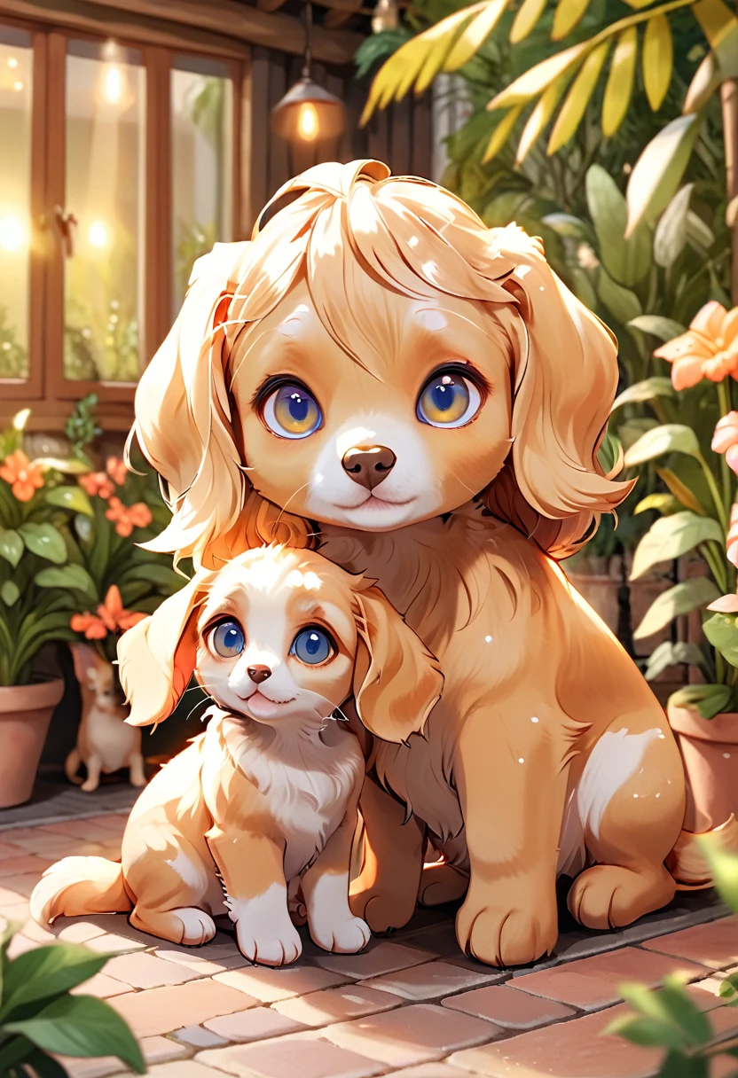 A cute baby wlid dog with big eyes, animated, cartoon, unreal, 8K.