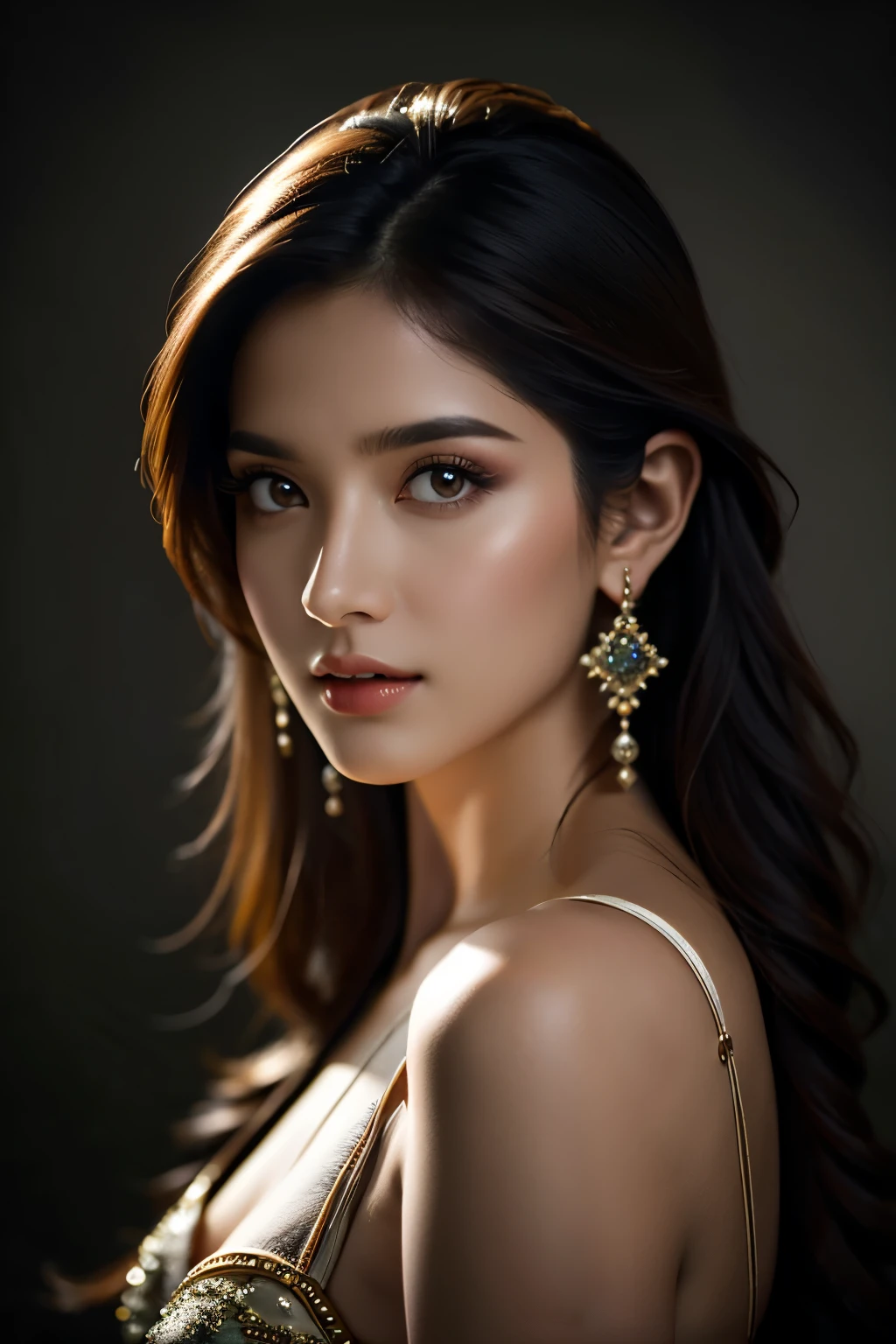 (foto ultra realista, 8k hd, cheio de detalhes nas roupas e no rosto, obra de arte,  Deusa da beleza). Shogun Raider from Genshin Impact is a ???? woman with long, flowing purple hair, que usa uma lingerie ???? altamente detalhada, She wears a jewel on the side of her head adorned with golden details and a jewel in the center. - Ela usa uma roupa roxa e rosa com detalhes dourados, com desenhos ornamentados em ouro. The upper part of the armor is tight to the body, destacando suas curvas. (ela tem ????? longos, ????? enormes e perfeitos emergindo de seu ????, ?????? neckline, ????? pontiagudos), ((micro calcinha transparente mostrando a bucetinha, buceta perfeita)), corpo definido, corpo com curvas, bunda grande e empinada, buceta mostrando, His arms are covered in armored gloves with similar designs in gold and secured to the arm by straps... - A piece of cloth flows from his waist, complementando o visual da armadura. - Her face is very beautiful, She has light pink eyes and a serious expression. - no fundo, there is a dramatic sky full of dark clouds and lightning lighting up the scene. The full moon is also visible between the clouds.