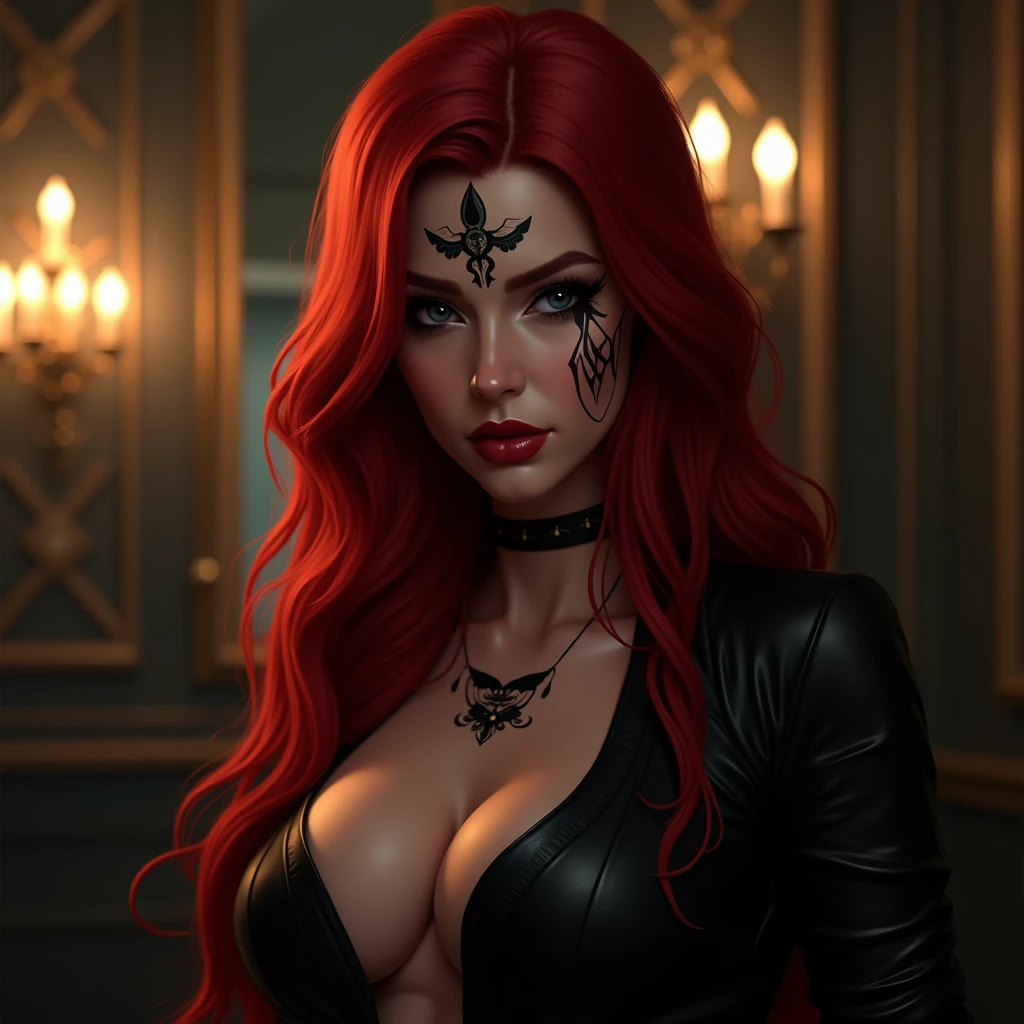 (best quality,4k,8k,highres,masterpiece:1.2),ultra-detailed,(realistic,photorealistic,photo-realistic:1.37),female,demon,beautiful detailed face,glowing red eyes,pale skin with intricate markings,dark flowing hair,sharp fangs and claws,intimidating presence,demonic aura,sinister smile,dark and atmospheric background,gothic art style,mystical purple hues,eerie lighting,ethereal smoke effects,high contrast,image in high resolution,extraordinary attention to detail,haunting and captivating.