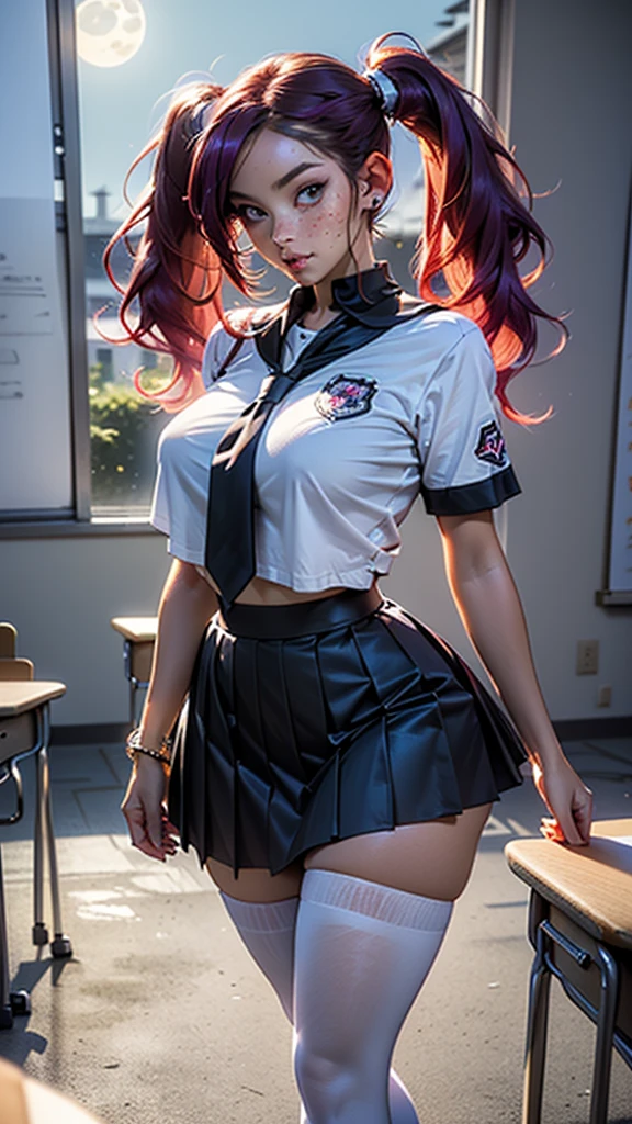 PERFECT MASTERPIECE, EXTREMELY DETAILED CG UNITY 8K UHD QUALITY RESOLUTION WALLPAPER, PHOTOREALISTIC, OFFICIAL ART, PROFESSIONAL CINEMATIC LIGHTING, AWARD-WINNING PORTRAIT, PROFESSIONAL FILM QUALITY, the most beautiful and sexy schoolgirl, long pink hair, vibrant moonlight eyes, long detailed eyelashes, blushing, super huge enormously gigantic tits, cleavage showing, gigantic tits bursting out of her shirt, tons of tattoos and piercings, wearing detailed school girl uniform and school girl skirt, white panties showing, bending over on all fours arching her back, nice big ass, looking back at the viewer, close up pov camera view from below, sexy seductive slutty dynamic pose, sexy seductive slutty facial expression, in an empty classroom