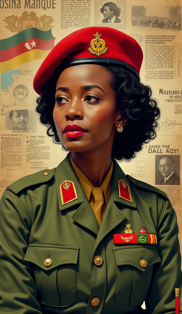 Painting of a black woman in a military uniform with a hat in, Retrato de uma soldado feminina, vestido em shako, napoleonic,