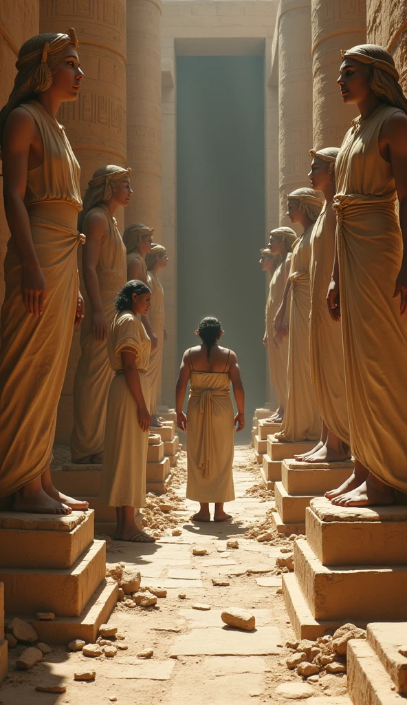 super quality, 8k, photo quality, accurate details, realistic look, three blondes kiss, fair skin, covered in smoke, no clothes, in an ancient temple. Egyptian hieroglyphs, signs of the sun and moon on the walls, large breasts and inflated nipples, buttocks stuck out, women hugging you. Full women's figures, long shapely legs, round buttocks