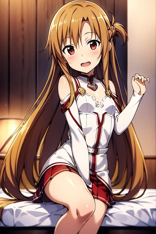 ((Highest quality)), ((masterpiece)), (be familiar with), Perfect Face, indoor, Bedroom, Watching the audience,
One woman, Yuuki Asuna,
Open Mouth, Ecstatic expression, blush, smile,
Small breasts, Flat Chest, , , , Girl,
Long Hair, Long Hair,
Fully nude, Nipples exposed, Sex with a man with a big dick, 膣内ejaculation, Semen is taken, Insert a into your, Sex in the missionary position, , Leg spread,