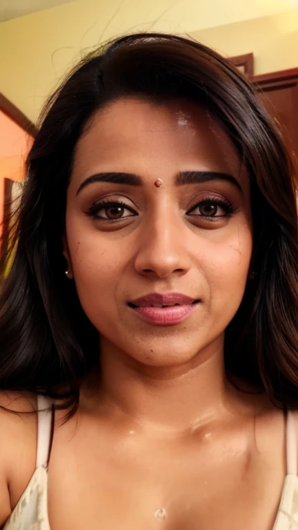 closeup body photo of trisha, HD, 4K, high resolution, nude, wet body,,trisha krishnan,trks woman,((long face)),30 year old, hindu, swooping breadt,sexy, hindu woman, showing cleavage and navel ,make up,happy eyes, sexy face, masterpiece, swoopimg breasts, sexy navel, happy face , sexy, happy eyes, bedroom, indian house wife, mangal sutra,beautiful eyes and face, raw photo, selfie point of view, free flowing hair