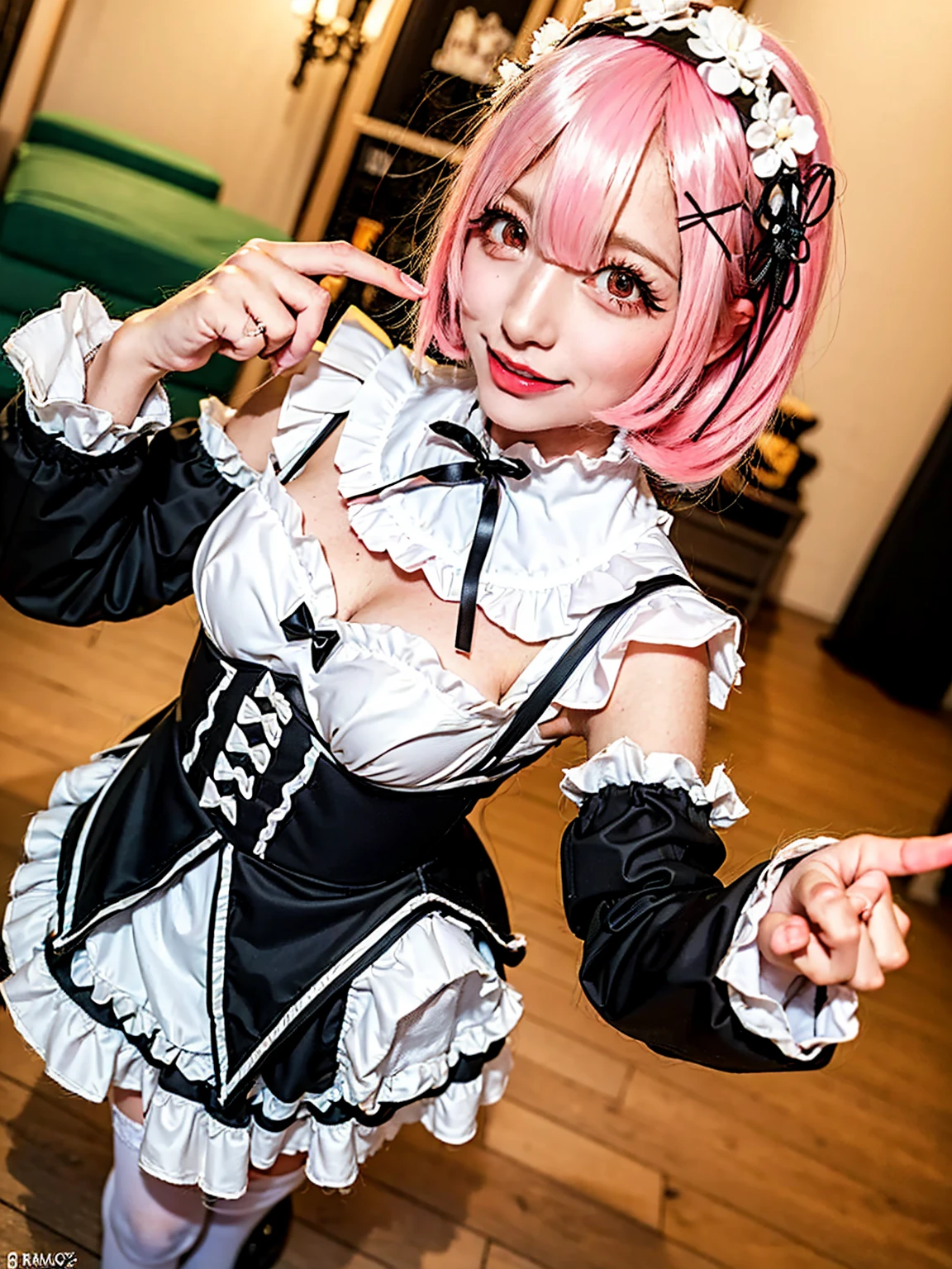 sexy satanic japanese short pink hair witch making a black magic ritual 