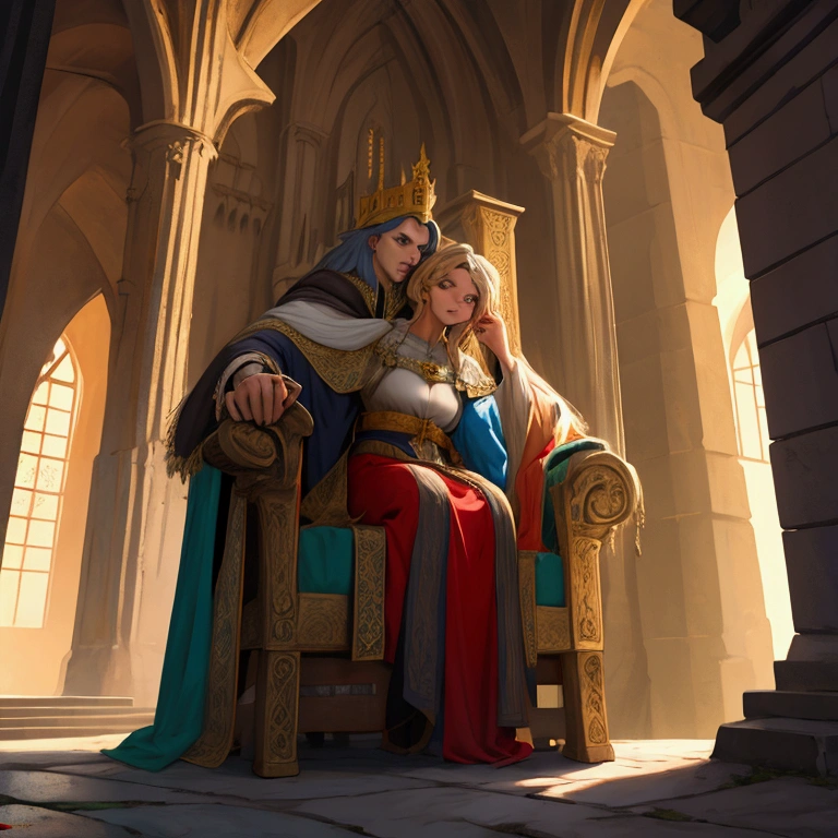 Woman kneeling to the king,In front of the throne,Turn your back on me,Your butt is facing you,The face faces the dick woman, suck, sex, king fucking woman, woman SucK tongue, Blonde Woman,Sweating,Luxuriously dressed king sits on a throne,Woman in thin cloth clothes,Woman in sexy underwear,Woman with frightened expression,Puddle at the feet of a woman