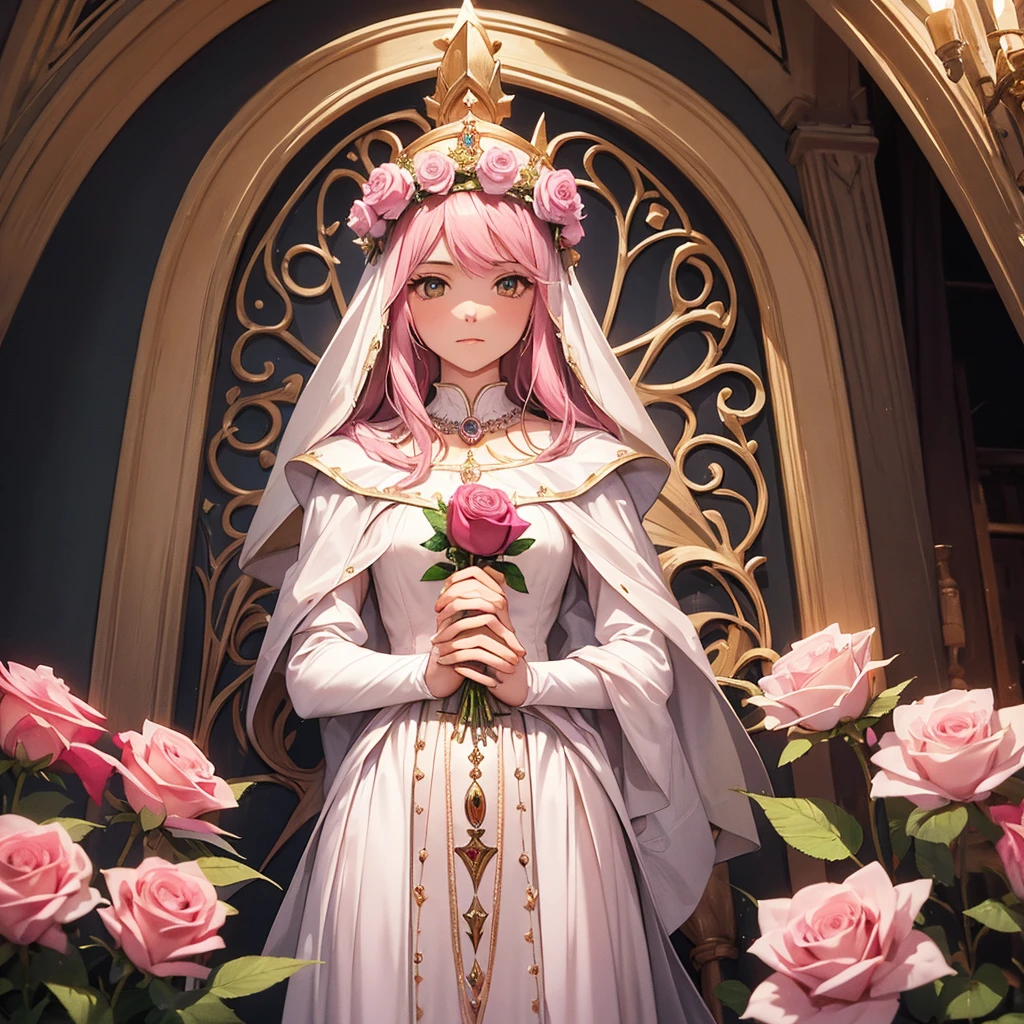 uploaded on e621, by Pixelsketcher, by Bayard Wu, by Thomas Benjamin Kennington, by Einshelm, solo, absurdres, fine detail, HDR, smiling, excited, lora, white skin, bird_anthro, white beak, medium hair with long bangs, white gradient hair, wear, rounded glasses, white wedding dress, veil, happy, in a church, standing at altar, bridal gauntlets, white ornate dress, (wedding ring:1.1), reading a book, 1 book, strapless dress, necklace, cleavage, lace, white short hair, white hair, pink ribbon, brown eyes, hair clip, white sneakers, rounded glasses, in front of window, [backlighting], (cinematic lighting), illustration, Fujifilm, depth of field, backlighting, wide shot, symmetry, ray tracing, reflection light, bloom, backlighting, cinematic lighting, bloom, backlighting, reflection light, ray tracing, Fujicolor, Masterpiece, masterpiece, high quality, highres, high details, high quality, 4k