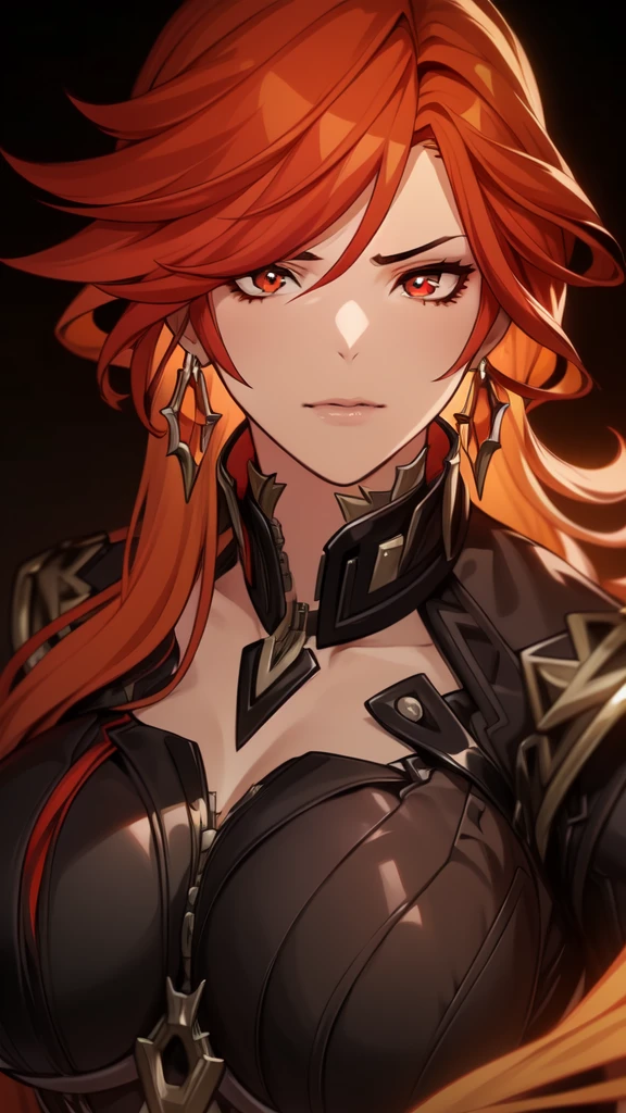 a giant breasted demon girl with fiery red hair, ultra-detailed, extremely realistic, photorealistic, masterpiece, best quality, 8k, hyperrealistic, hyper detailed, physically-based rendering, sharp focus, vivid colors, dramatic lighting, cinematic, dark, moody, sinister, mysterious, alluring, sensual, provocative