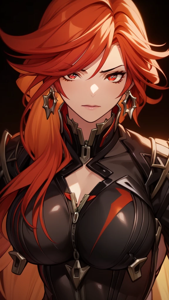 a giant breasted demon girl with fiery red hair, ultra-detailed, extremely realistic, photorealistic, masterpiece, best quality, 8k, hyperrealistic, hyper detailed, physically-based rendering, sharp focus, vivid colors, dramatic lighting, cinematic, dark, moody, sinister, mysterious, alluring, sensual, provocative