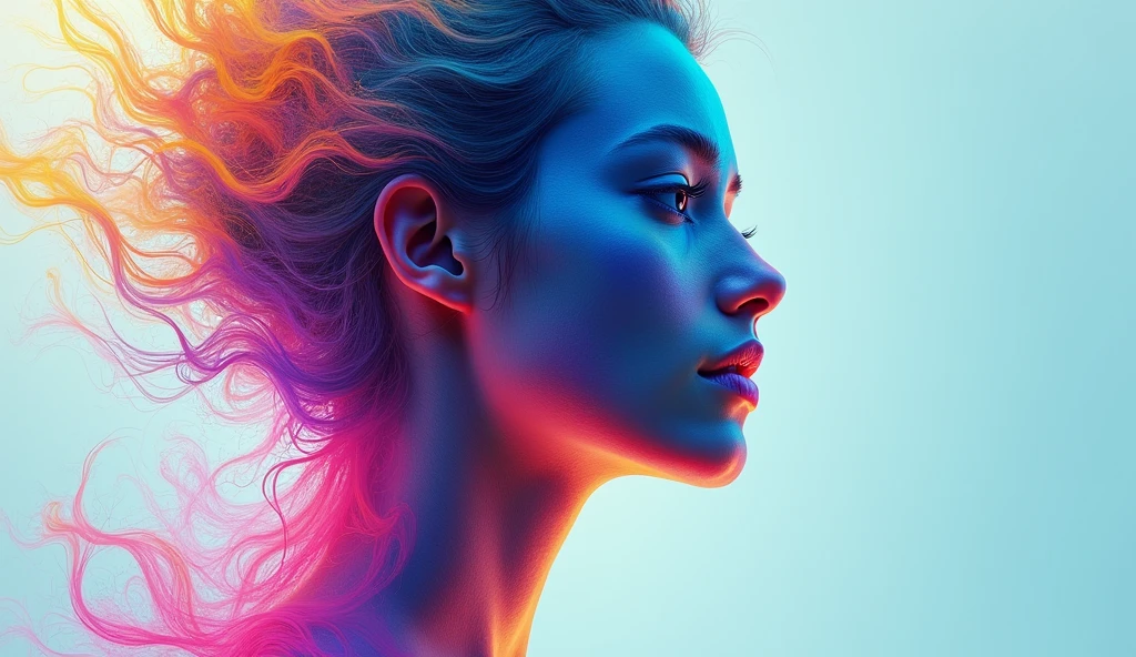Create a visually striking image that not only highlights the use of AI in image generation, but also invites reflection on how this technology is fusing the boundaries between the digital and the real, the creative and the technical. This concept seeks to attract attention through a bold use of colors and a composition that suggests constant movement and transformation, reflecting the evolving nature of artificial intelligence.