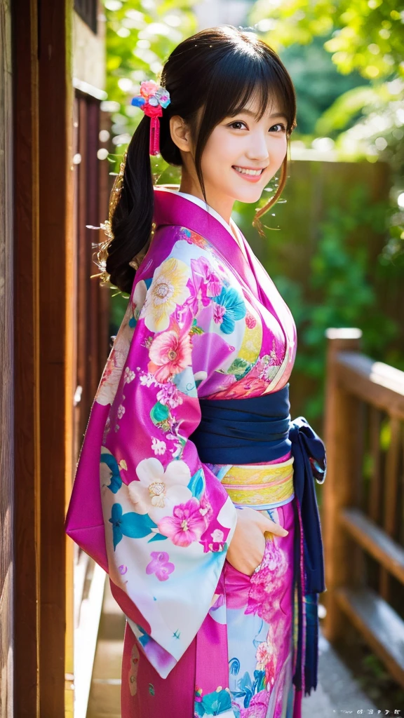 Japanese、woman、One person、20th Generation、Semi-long hair、smile、Floral Yukata
