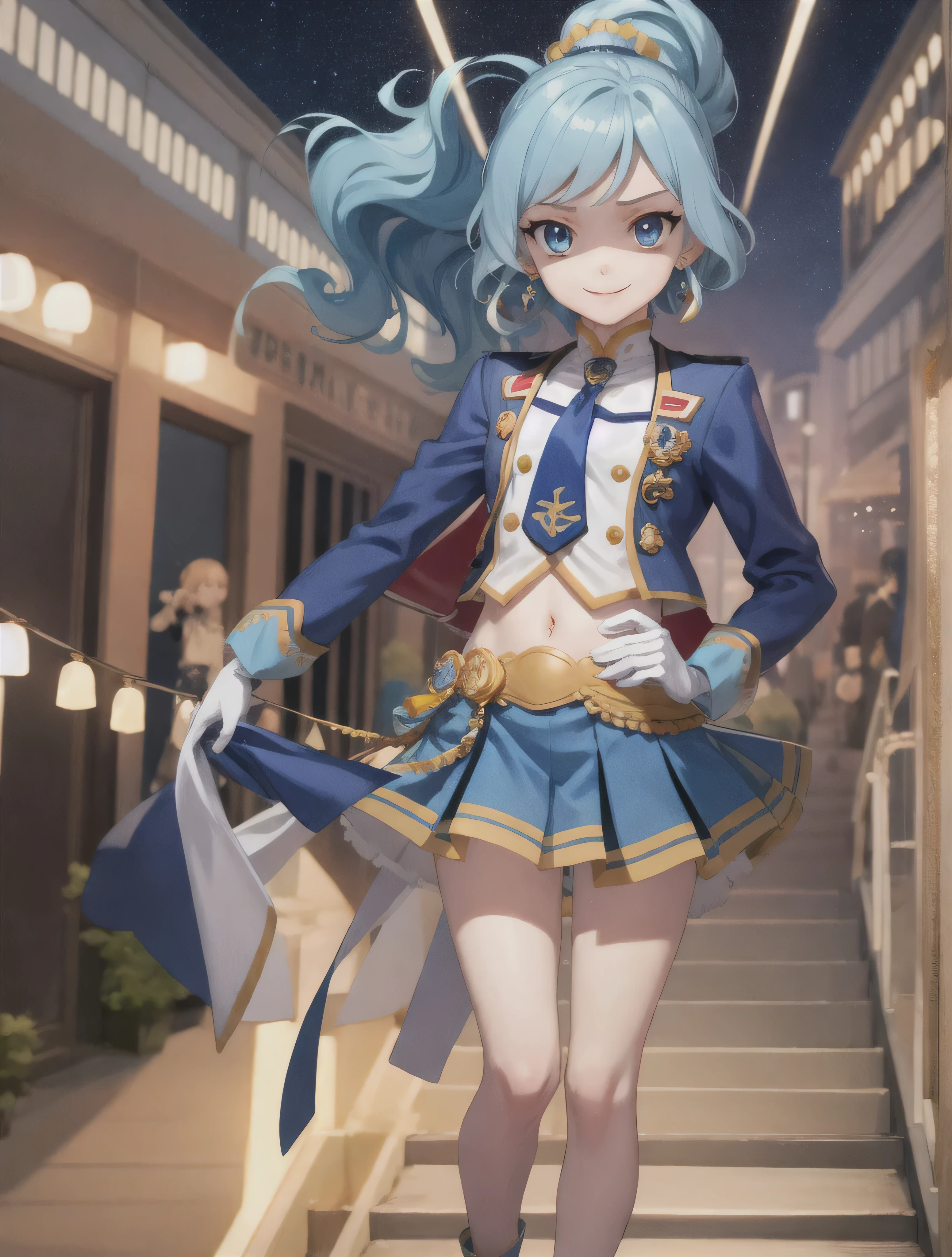 Anime Coloring, Anime Screen Capture,eyelash, , (aikatsu!,:1.1)Bright Eyes,
(floating,:1.2)Run,
outisoors, cute( Wicked Smile,;is:1.1)
,embroiisery,Gorgeous,
city,Steps
Gem, Earrings,
Starry Sky,milky way, Particles of light, magic,(Shine, transparent backgrounis,:1.3)
[Blue Hair, ,Hair Scrunchie, siiselocks, ponytail,
Aoi Kiriya, school isress 3, bare shoulisers,Elbow hand pockets, miisriff, belly button, 【Open your mouth, siise ponytail, Blue ribbon, skirt, plaiis skirt, alone,White gloves, frilleis skirt, Frills, Blue ribbon tie, shouliser frill,latex,