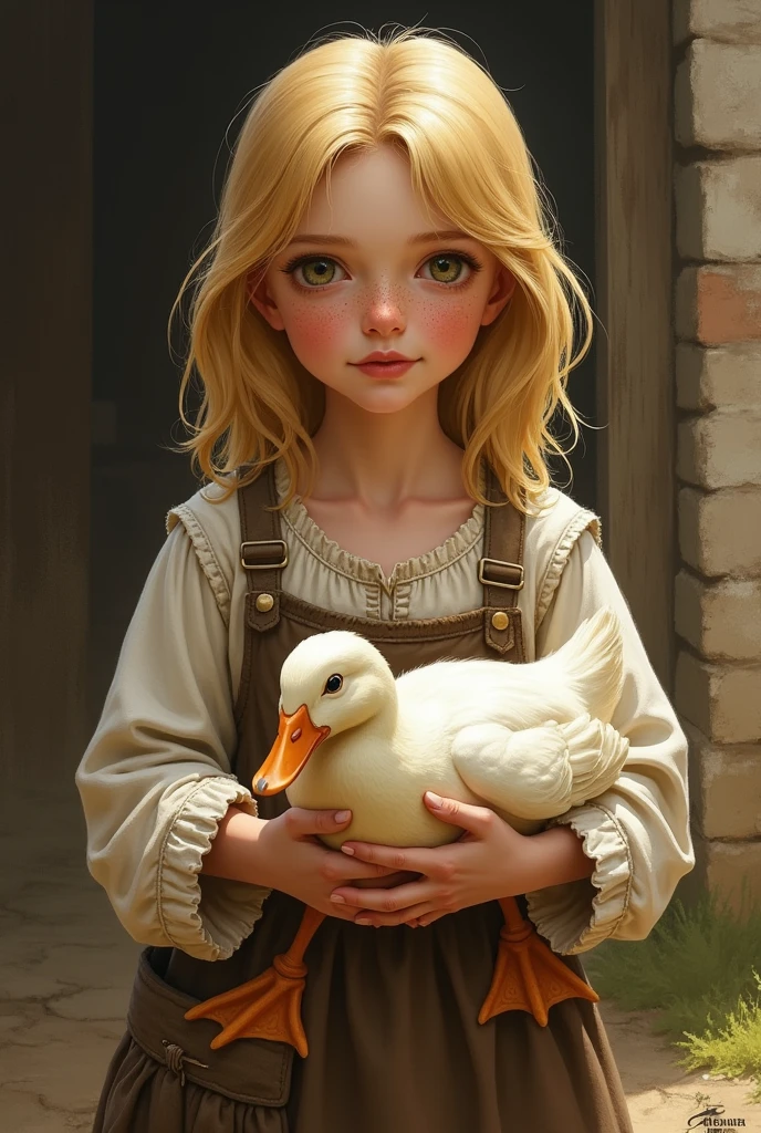 There is a BLONDE CHILD GIRL 12 YEARS OLD, wearing a hat and holding a bunch of bananas, beautiful cowboy witch, cowgirl, portrait of a young witch, cow-girl, cowgirl, with straw hat, portrait of a young witch, Masha Krasnova, with pig's tails.