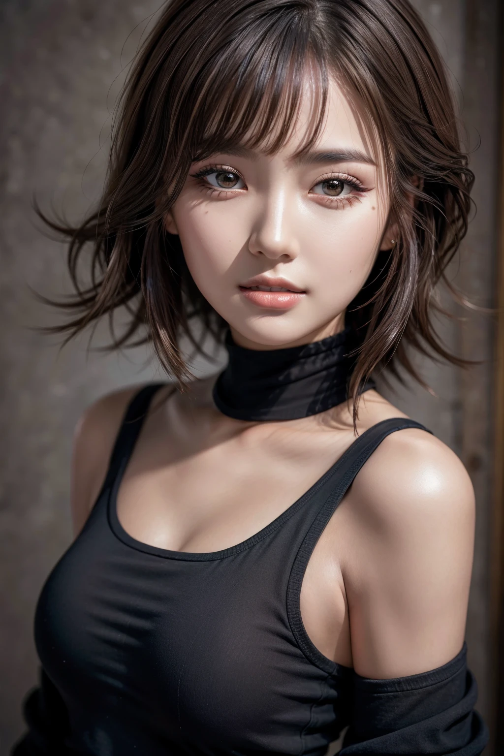 ((Highest quality, 8K, masterpiece :1.3)), One Girl, beautiful woman with slim abs :1.3, (Random Hairstyles :1.2), Oversized tank top :1.2, Highly detailed face, fine grain, double eyelid, Underarm