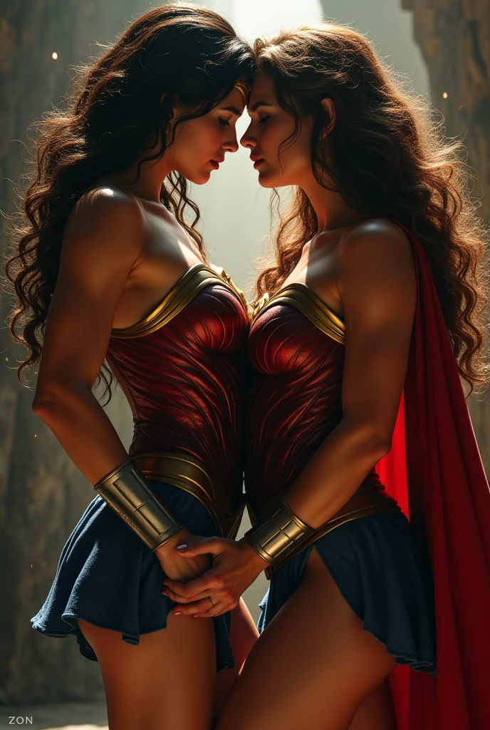 score_9, score_8_up, score_7_up, score_6_up, source_cartoon, adult women, (2women), duo, BREAK adult, A very beautiful blonde Supergirl and a very beautiful brunette Wonder Woman are embracing each other, erotic, nsfw, Looking into the camera, whole body, Looking into the camera, BREAK shallow depth of field, highly detailed, bokeh, moody, epic, gorgeous, grainy, BREAK (ultra-detailed), (best illustration), (best shadow), (absurdres), BREAK (detailed background), (very aesthetic).