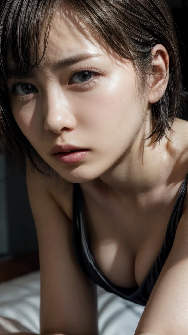 (Ultra HD、Ultra-high resolution、8k、Japanese Housewife、In the kitchen)、Attention in the armpits、((Look Viewer:1.8))、(Extremely realistic skin texture:1.4)、(Realistic:1.3)、short hair、(smile:0.4)、(blonde:1.3)、40-year-old woman、Ponytail hairstyle、(Lift one arm and show your armpit:1.3)、(Face close-up:1.3)、(Sweat:1.4)、Nipples are visible、Showing nipples、Sticking out tongue