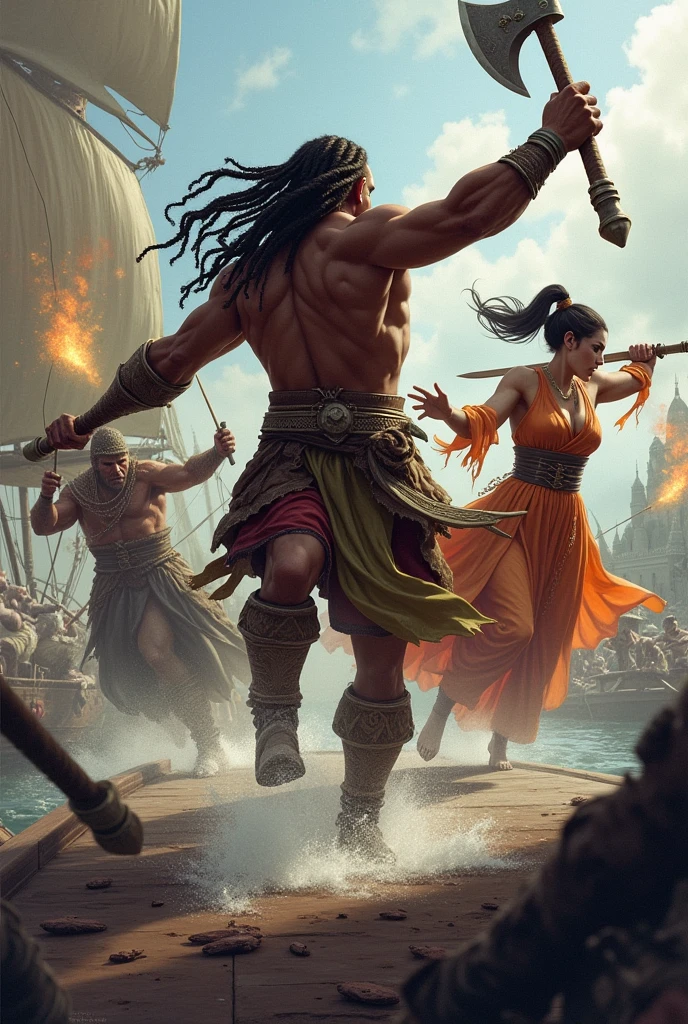 Completely 4 naked muscled women lifting and holding the wooden pole and trotting with happy tears, bdsm, heavily harnessed