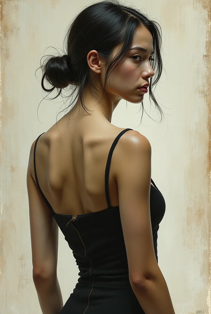 A NSFW neoclassical painting of the Greek Goddess Athena, a beautiful divine greek warrior and sensual naked woman with brown hair and fierce gray eyes. She is showing her beautiful bare ass and looking back. View from behind her.