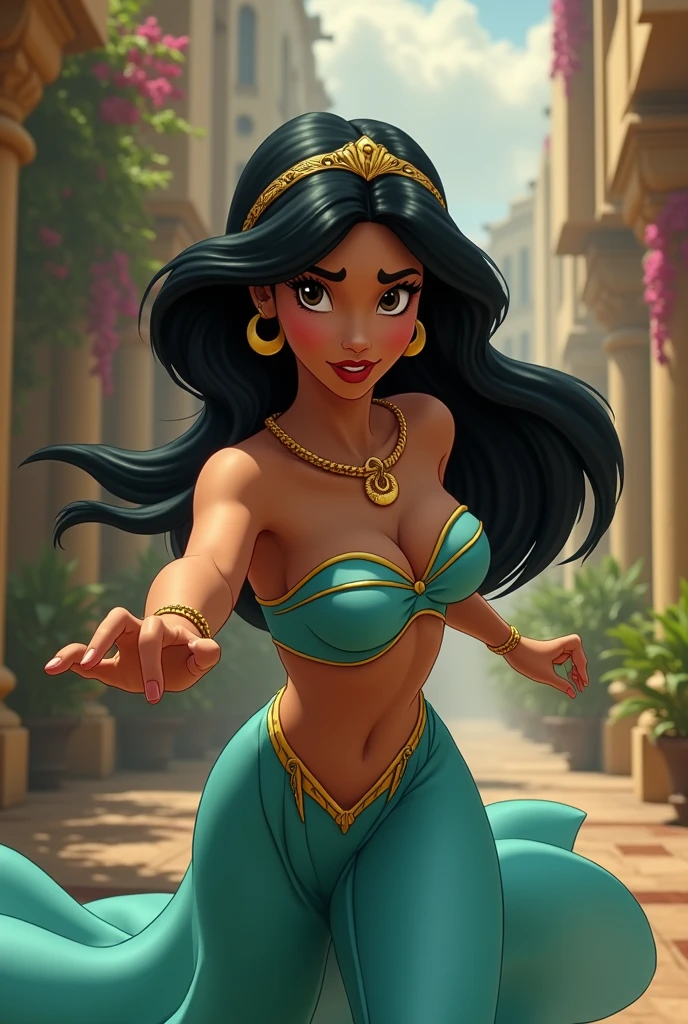 Stunning Princess Jasmine, photo in 8k, in action, cinematic.