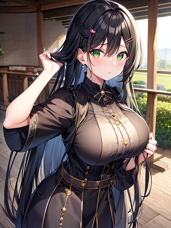 kamijourui
black hair, hairclip, hair ornament, bangs, very long hair, green eyes, large breasts,  var loadingComment = &#39;You can progress with two of the same girl！';
var token = 't50778';
var NEXT_url = '/mypage';
var GIRL_name = &#39;Kamijou Rui&#39;;
var GIRL_SPHERE = 1;
var COMMENT_List = [&#39;Since I was selected as a candidate,、Please support me a little bit？ I&#39;m not saying you have to, but...&#39;];