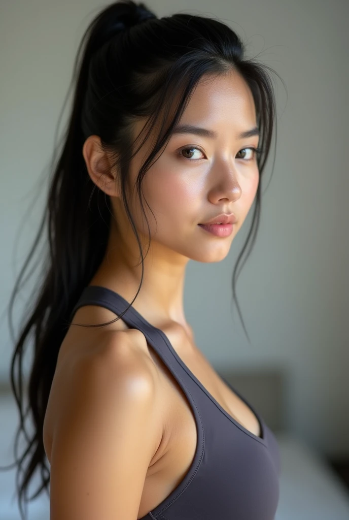 Portrait Photography、A beautiful Japanese athlete wearing a sports bra。