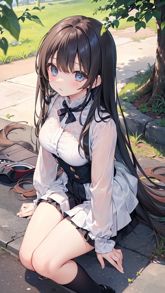 (), big ,(masterpiece), Highest quality, Very detailed, (watercolor), bloom, Delicate and beautiful, figure, (From below),(One girl:1.4), (alone:1.2), Large Breasts, , ((Dark Skin:0.8)), Beautiful Eyes, (Disheveled Hair ), ,Her breasts are about to be seen