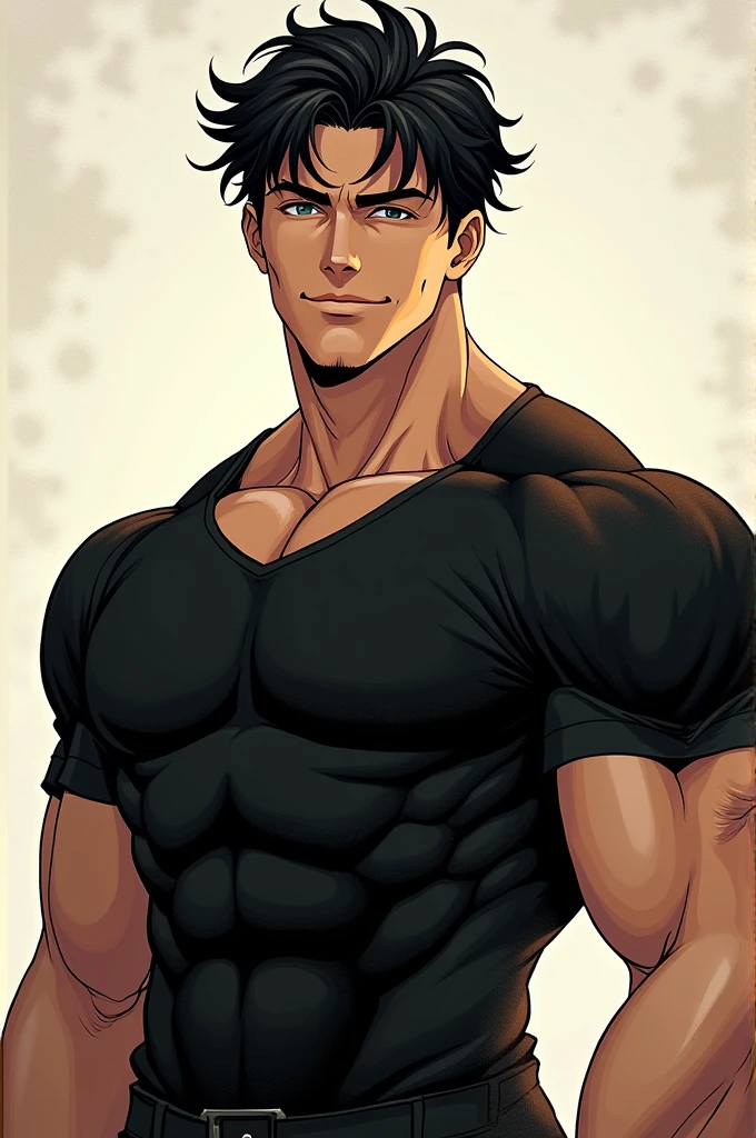 A man, brown skin, red eyes, short black hair, chain earring in his right ear, athletic physique, smile on his face, young man in his 20s, Full body, tall