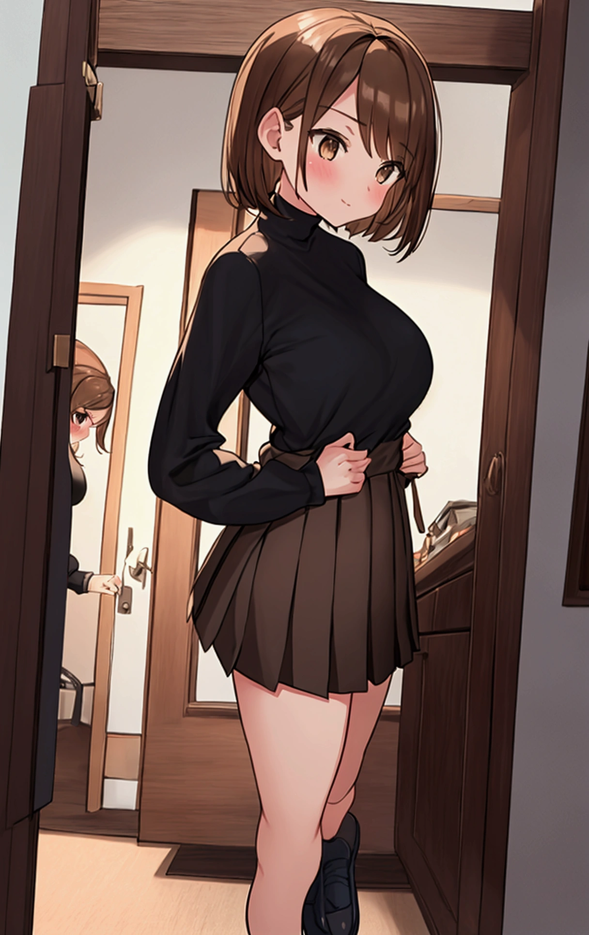 (best quality), (Super detailed), (Best Illustration), (nsfw), (1woman), (Ahegao:1.2), (cardigan:1.2), (Big Breasts:1.2), {brown hair, (bob cut:1.2), curly hair, hairs between eyes}, {(detailed eyes), heart-shaped pupils, blue eyes}, sweat, steam, girl trembling with sexual climax, ass view, cum in ass, after, very young face, naked, japanese, thin waist, (Juicy Ass POV:1.1), open your ass, from behind, cum
