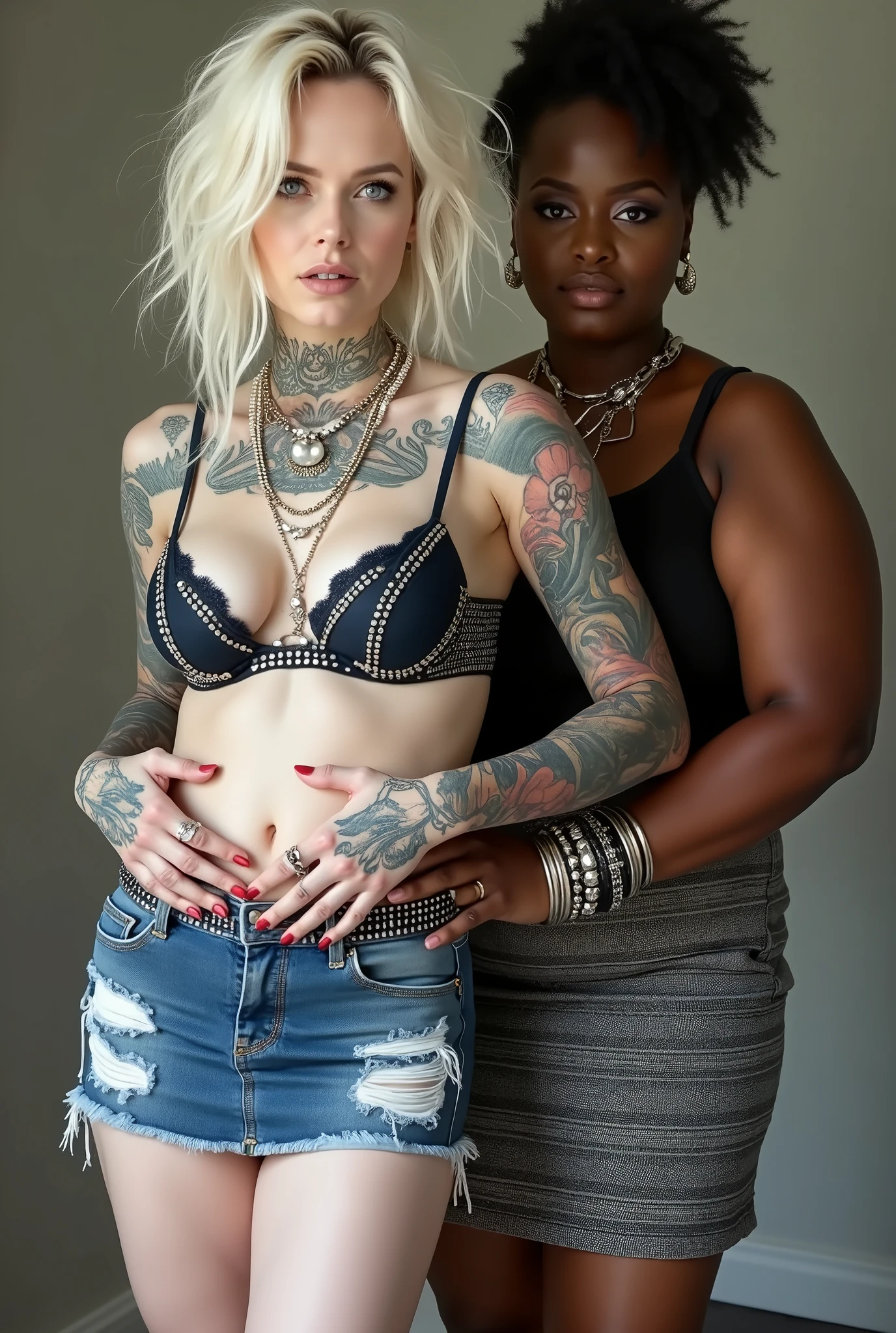 deliberate style. full body bold pose, full color photo of nudist 45 years old proportional chasted Madagascar tattooed woman, hdr, front.