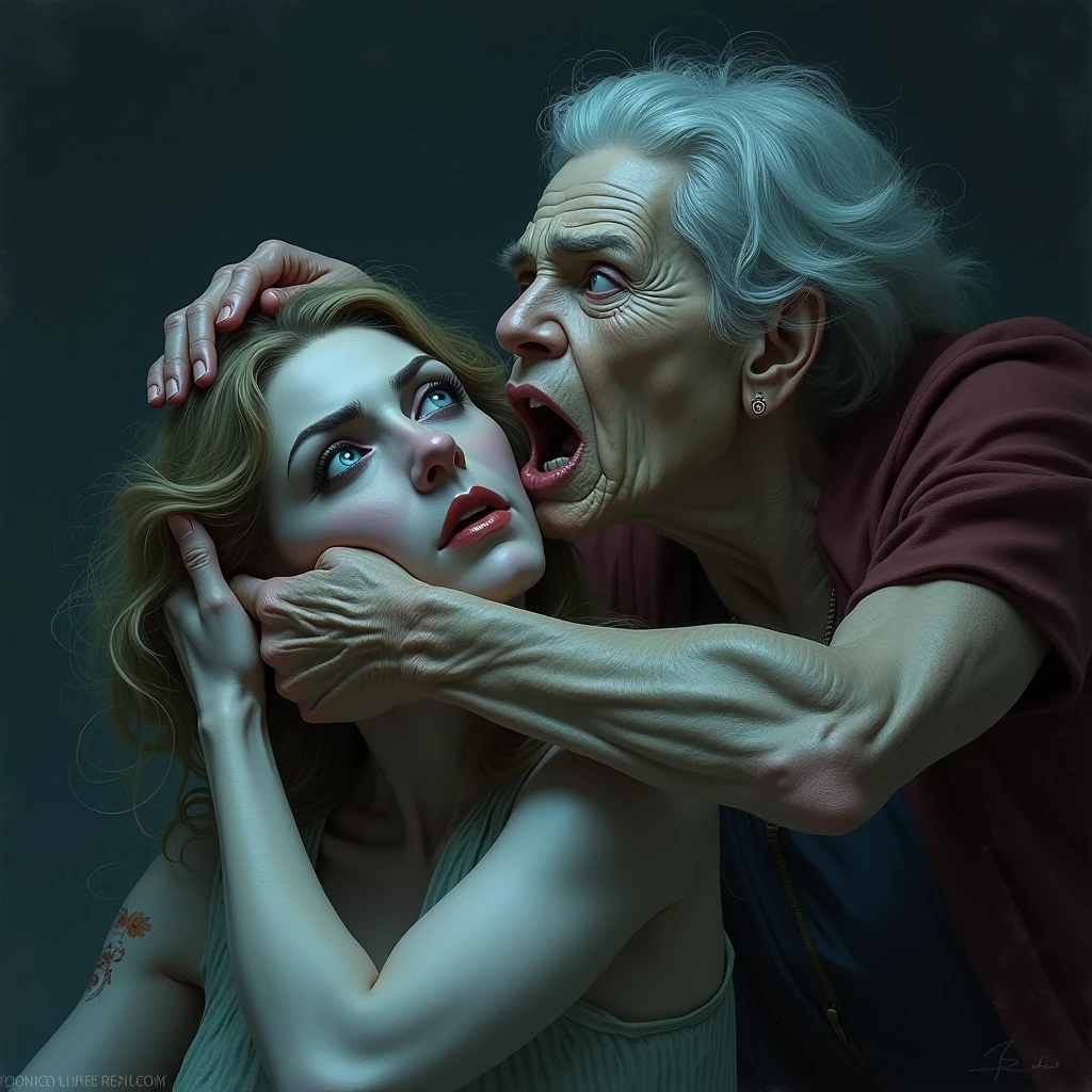 pintura de um casal de idosos gritando e olhando para alguma coisa, ultrarealism oil painting, emotional oil painting, 4k oil on linen, hyper real oil painting, hyper real oil painting, Hyper-realistic oil painting, powder László Balogh, realistic oil painting, pintura hiper real, pessoas gritando, pintura hiper-realista, award-winning oil painting, Hyper-realism of the fine arts