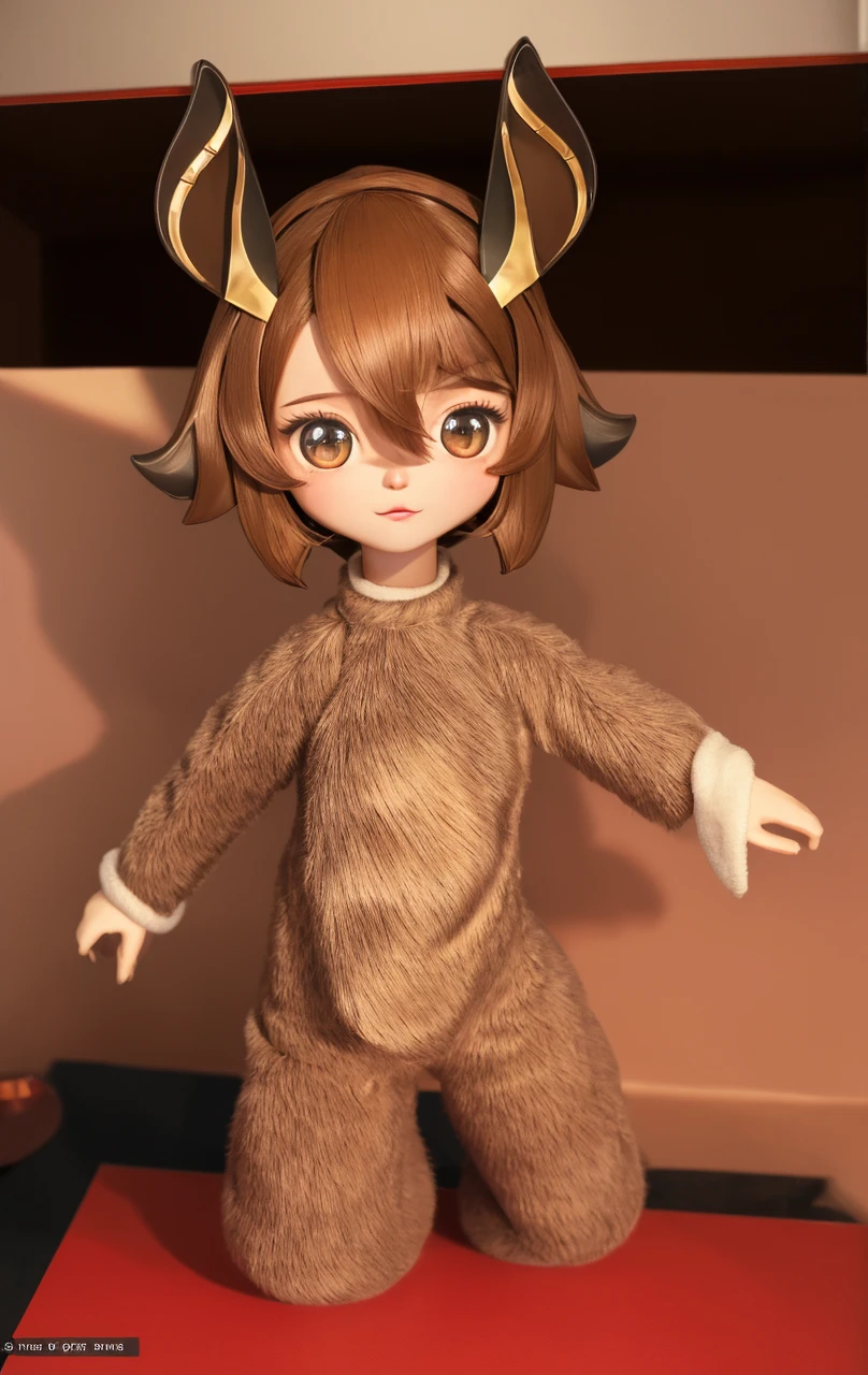 3d, an young anthro female eevee, long brown hair,nude, cute face