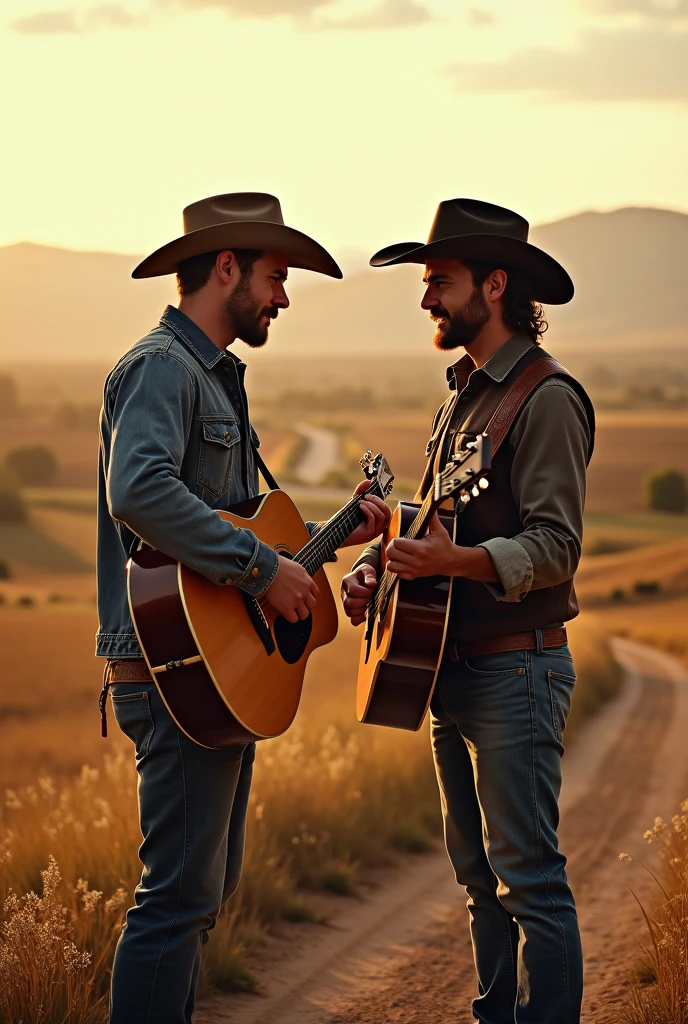 2 handsome cute attractive cowboy man sitting on a farm drinking beer invites a young handsome 27 year old man to his beer