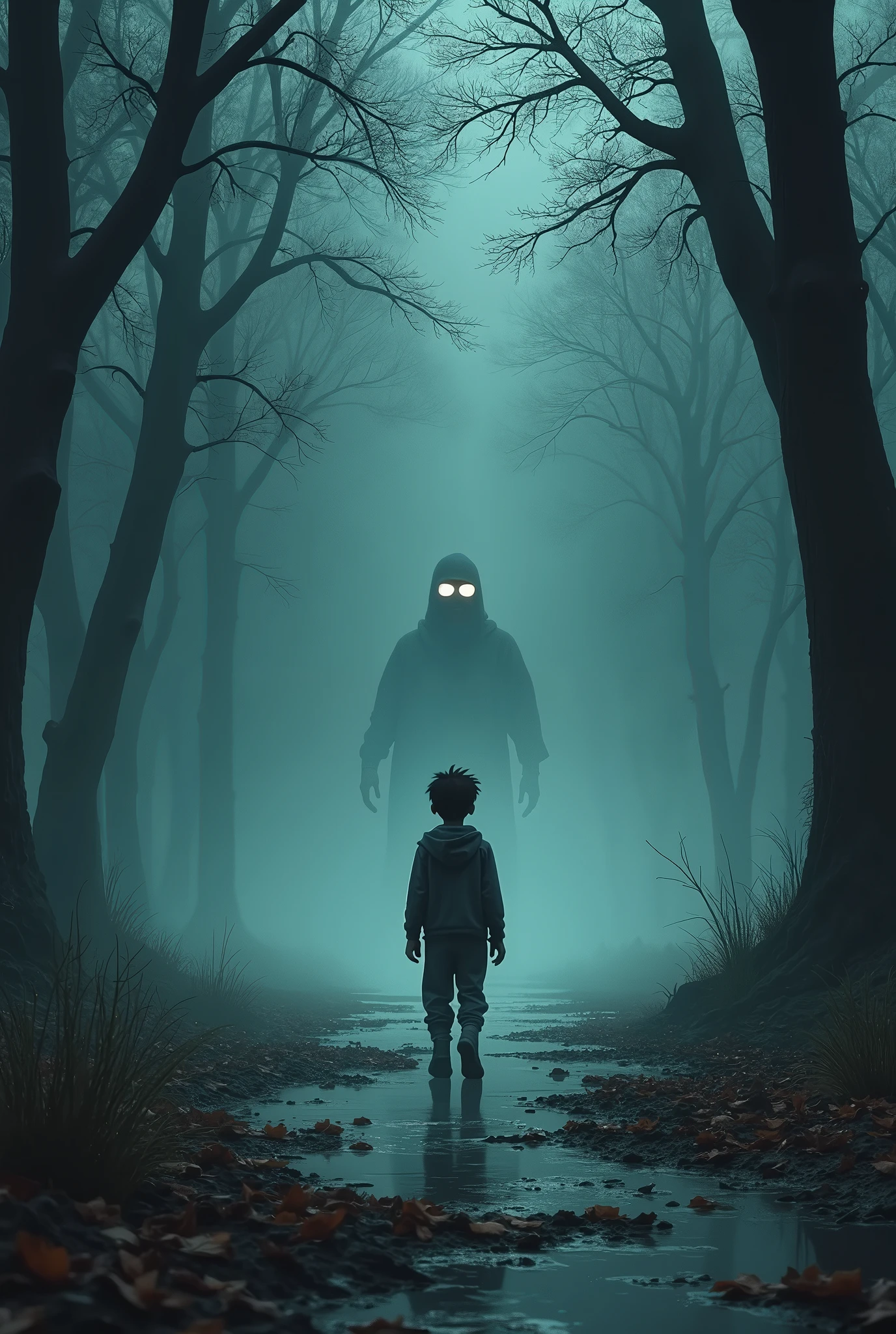 Suddenly, a terrible cold wave ran through their bodies. A black shadow emerged from the well, with eyes as red as burning coals. The shadow slowly moved towards the children and with it the whispers in the air became louder. The children tried to run away, but their feet seemed to sink into the ground.
